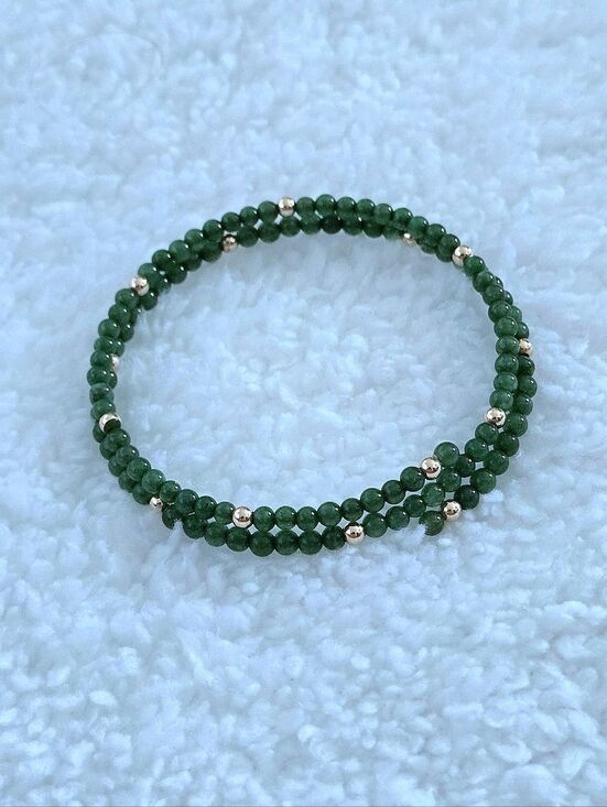 Unknown Jewelry - Green💚 Jade and 14K Gold💛 Beads Wrap Bracelet - NWT